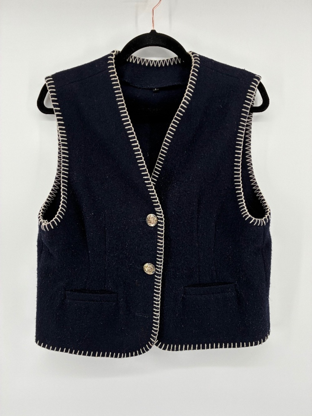 MASSIVE $10 SALE Made in Romania 100% Wool Black Vest with White Trim